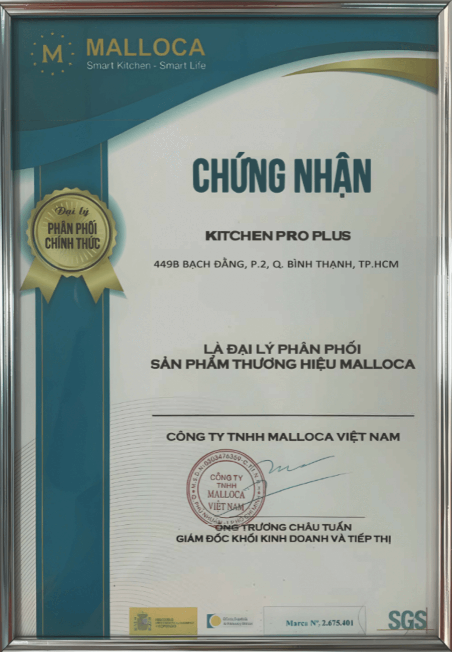 giấy chứng nhận đại lý Malloca