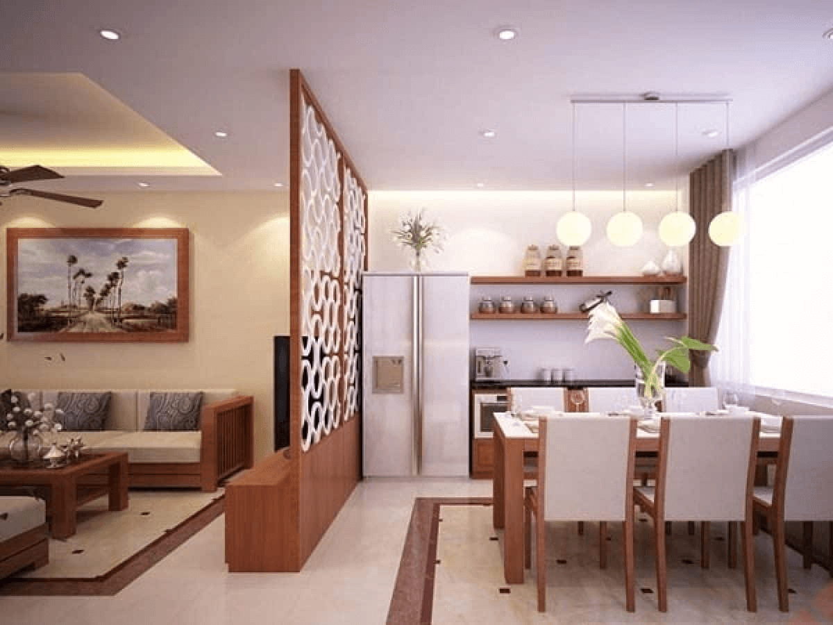 phòng khách và bếp 15m2