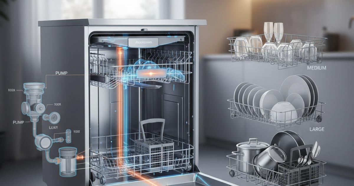 Thiết kế và dung tích máy rửa chén