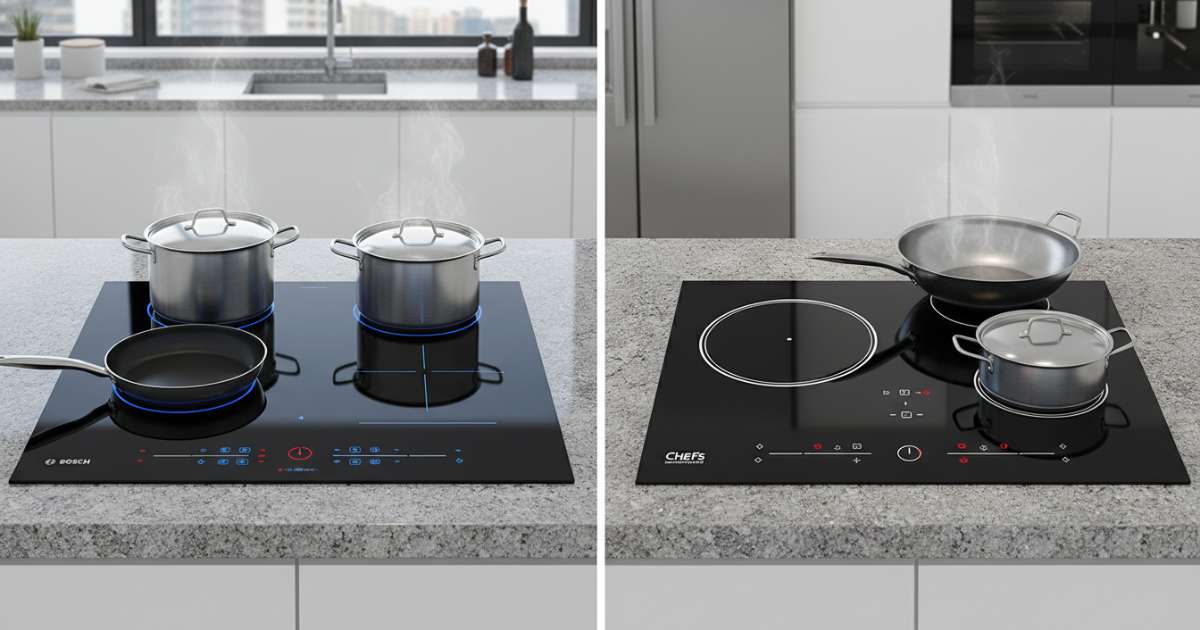 So sánh bếp từ bosch và chefs về thiết kế và linh kiện mặt kính