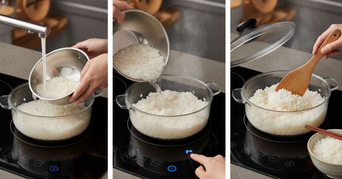 Quy trình thực hiện cách nấu cơm bằng bếp từ ngon như nồi cơm điện